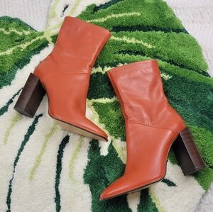 Zara orange leather heeled "beetle" boot